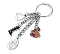 TROIKA Schlüsselanhänger PFERDEGLÜCK - KR13-17/CH - glänzend verchromt - Schlüsselring mit 4 Anhängern: Steigbügel, Reitstiefel, Sattel und Plakette mit Pferd - das Original von TROIKA