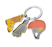 TROIKA Schlüsselanhänger Ski WINTERSPORT mit 3 Anhängern Skibrille Helm Schuh aus Emaille Metallguss verchromt in gelb orange als Geschenk für Skifahrer und alle Winterfans
