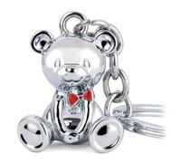 TROIKA Schlüsselanhänger Teddybär mit roter Schleife BÄRND aus Metallguss mit Schlüsselring, verchromt, silberfarben Original