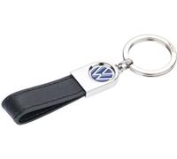 TROIKA Schlüsselanhänger VW-Logo, Lederschlaufe - VW LEATHER - Leder, Metall - blau, schwarz, silberfarben Original