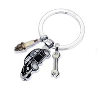 TROIKA Schlüsselanhänger VOLKSWAGEN TYP1 mit 3 Anhängern aus Emaille Schraubenschlüssel, Zündkerze, VW Käfer, Schlüsselring, Metallguss, verchromt, schwarz und silberfarben Original