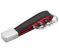 TROIKA TWISTER RED - KRG642/LE - Lederschlaufe - Leder/PU/Metall - 3 Schlüsselringe, mit "Twist-Verschluss" - außen schwarz/innen rot