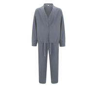 Trolley Business Atmungsaktiver Anti-Falten-Zweiteiler für Herren im Herbst, atmungsaktiver Anzug mit gerollten Ärmeln, Strickjacke und Hose Weste Herren Stickerei (Dark Gray, L)