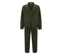 Trolley Business Atmungsaktiver Anti-Falten-Zweiteiler für Herren im Herbst, atmungsaktiver Anzug mit gerollten Ärmeln, Strickjacke und Hose Weste Herren Stickerei (Green, L)