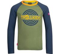 Trollkids Unisex - Kinder Preikestolen Kapuzenpullover Hoodie aus Baumwolle, Mossgrün/Nachtblau, Größe 110