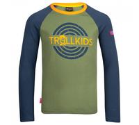 Trollkids Unisex - Kinder Preikestolen Kapuzenpullover Hoodie aus Baumwolle, Mossgrün/Nachtblau, Größe 128