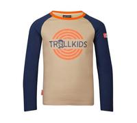 Trollkids Unisex - Kinder Preikestolen Kapuzenpullover Hoodie aus Baumwolle, Sandbeige/Mystikblau, Größe 92