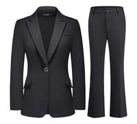 TRONSTORE Damen Anzug 2-teiliges Set Nadelstreifen-Blazer und Bootcut Dressy Pants Set für Arbeit Büro Business Outfits, Schwarz, X-Groß