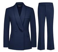 TRONSTORE Damen Business Anzug 2-teiliges Set Schal Sollar Blazer Bootcut Hosen Anzüge für Frauen, Marineblau, Mittel