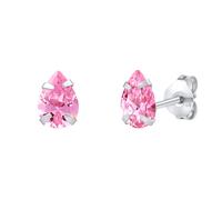 Tropfen Ohrstecker aus Silber 925 mit rosa Zirkonia