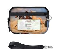 TropicalLife Running On The Beach Horse Wallet for Women Men Kids Girls Boys Horse Purses Mini Zip Card Case with ID Window Lightweight Portable Small Coin Card Organizer Bag