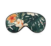 Tropische Sommer-Hawaii-Blumen-Palmenblätter, verdunkelnd, Schlafmaske, belüfteter Stoff, verstellbarer Tragestil, Nulldruck-Schlafmaske, weich, hautfreundlich, Lidschatten für Damen und Herren