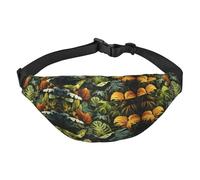 Tropischer Regenwald Palmenblätter Jungen Crossbody Hüfttasche Große Reise Mode Hüfttasche für Sport, Laufen, Radfahren, Reisen, Angeln, Schwarz, Einheitsgröße