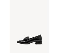 Slipper TAMARIS, Damen, Gr. 39, schwarz, Lacksynthetik, aufgeraut, glänzend, unifarben, Schuhe Slipper, Blockabsatz, Slipper, Businessschuh mit modischer Zierspange (39079731-39) schwarz