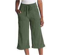 Trousers For Women Palazzo Hose Damen Elegant Paperbag Hosen Damen Elastische Taille Einfarbiges Tunnelzug 3/4 Hose Mit Taschen Locker Chino Hose Leicht Stoffhose Outdoorhose Damen (Armeegrün Xl)