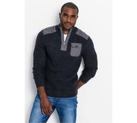 Troyer BONPRIX "Grobstrick Troyer Pullover mit Web-Besatz", Herren, Gr. 52/54 (L), grau (anthrazit meliert), Obermaterial: 100% Polyacryl, regular fit, Pullover Troyer, aus Polyacryl, mit Stehkragen u