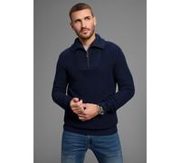 Troyer BRUNO BANANI, Herren, Gr. XXL (60/62), marine, Strick, Obermaterial: 50% Baumwolle, 50% Polyacryl, unifarben, regular fit, Rippbündchen, Pullover Troyer, modischer weiter Kragen (41013734-XXL)