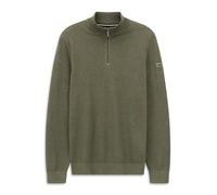 Troyer BUGATTI "Basic Essential", Herren, Gr. L, grün (180, oliv), 100% Baumwolle, unifarben, regular fit, ohne Ausschnitt, Rippbündchen, Pullover Troyer, aus reiner Baumwolle (84940946-L) 180, oliv