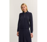 Troyer BUGATTI "Kaschmir-Mix, weich & edel", Damen, Gr. S, blau (390, marine), 40% Wolle, 30% Viskose, 20% Polyamid, 10% Kaschmir, unifarben, normal, Bündchen, Pullover Troyer, mit Polokragen und kurz