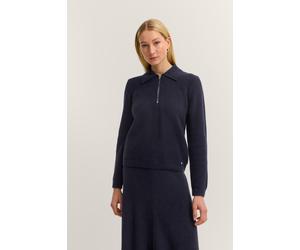 Troyer BUGATTI "Kaschmir-Mix, weich & edel", Damen, Gr. S, blau (390, marine), 40% Wolle, 30% Viskose, 20% Polyamid, 10% Kaschmir, unifarben, normal, Bündchen, Pullover Troyer, mit Polokragen und kurz