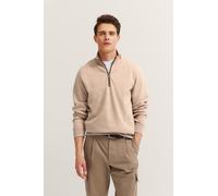 Troyer BUGATTI "Modern Fit", Herren, Gr. 3XL, beige (40, beige), Strick, 90% Baumwolle, 5% Polyester, 5% Elasthan, unifarben, normal, ohne Ausschnitt, Rippbündchen, Pullover Troyer, kurzer Reißverschl