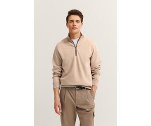 Troyer BUGATTI "Modern Fit", Herren, Gr. 4XL, beige (40, beige), Strick, 90% Baumwolle, 5% Polyester, 5% Elasthan, unifarben, normal, ohne Ausschnitt, Rippbündchen, Pullover Troyer, kurzer Reißverschl