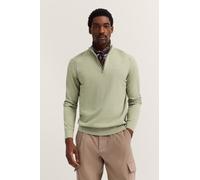 Troyer BUGATTI "Regular Fit", Herren, Gr. L, 130, moos, Strick, 95% Baumwolle, 5% Kaschmir, unifarben, regular fit, ohne Ausschnitt, Rippbündchen, Pullover Troyer, aus Baumwolle-Kaschmir mit Reißversc