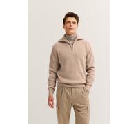 Troyer BUGATTI "Regular Fit", Herren, Gr. L, 30, beige, Sweatware, 80% Wolle, 20% Polyamid, unifarben, regular fit, ohne Ausschnitt, Rippbündchen, Pullover Troyer, mit Ripp-Struktur & hohem Stehkragen
