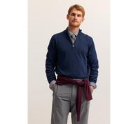 Troyer BUGATTI "Regular Fit", Herren, Gr. L, 370, marine, Sweatware, 100% Baumwolle, unifarben, regular fit, ohne Ausschnitt, Rippbündchen, Pullover, aus Baumwolle mit Reißverschluss (78401124-L) 370,