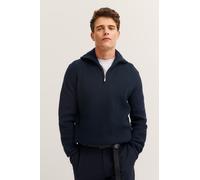 Troyer BUGATTI "Regular Fit", Herren, Gr. M, 390, marine, Sweatware, 80% Wolle, 20% Polyamid, unifarben, regular fit, ohne Ausschnitt, Rippbündchen, Pullover Troyer, mit Ripp-Struktur & hohem Stehkrag