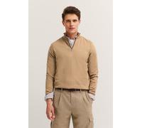 Troyer BUGATTI "Regular Fit", Herren, Gr. XL, beige (40, beige), Strick, 95% Baumwolle, 5% Kaschmir, unifarben, regular fit, ohne Ausschnitt, Rippbündchen, Pullover Troyer, aus Baumwolle-Kaschmir mit