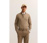 Troyer BUGATTI "Regular Fit", Herren, Gr. XL, braun (50, beige), Strick, 100% Baumwolle, unifarben, regular fit, ohne Ausschnitt, Rippbündchen, Pullover Troyer, aus Baumwolle mit Reißverschluss (76240