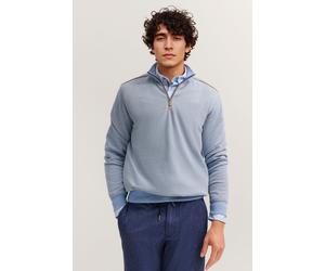 Troyer BUGATTI "Zeitlos", Herren, Gr. XXL, 320, hellblau, Sweatware, 65% Baumwolle, 30% Polyester, 5% Elasthan, unifarben, normal, Pullover Troyer, im Materialmix Modern Fit (95417039-XXL) 320, hellbl