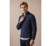 Troyer FYNCH-HATTON, Herren, Gr. 3XL, blau (navy), Strick, Obermaterial: 65% Baumwolle, 35% Wolle, unifarben, regular fit hüftbedeckend, Rundhals, Flachstrickbündchen, Pullover Troyer, mit Zopfmuster 