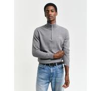 Troyer GANT "CLASSIC COTTON HALF ZIP", Herren, Gr. L, grau (dunkelgrau melange), Strick, Obermaterial: 100% Baumwolle, Rippbündchen, Pullover Troyer, mit gerippten Details (12307263-L)