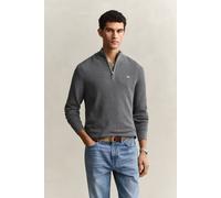 Troyer GANT "MICRO TEXTURED COTTON HALF ZIP", Damen, Gr. L, dunkelgrau melange, Strick, Obermaterial: 100% Baumwolle, unifarben, regular fit normal, Rundhals, eingesetzt Rippbündchen, Pullover Troyer,