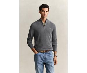 Troyer GANT "MICRO TEXTURED COTTON HALF ZIP", Herren, Gr. S, grau (dunkelgrau melange), Obermaterial: 100% Baumwolle, unifarben, regular fit normal, Rundhals, eingesetzt Rippbündchen, Pullover Troyer,