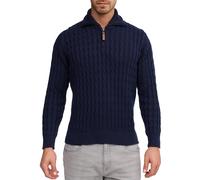 Troyer INDICODE "Rufus", Herren, Gr. S, blau (schwarz navy), Strick, Obermaterial: 100% Baumwolle, unifarben, regular fit normal, ohne Ausschnitt, Rippbündchen, Pullover Troyer, Baumwolle, regular fit