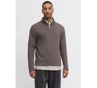 Troyer JACK & JONES "JJEEMIL KNIT HALF ZIP NOOS", Herren, Gr. L, braun (falcon), Strick, Obermaterial: 60% Baumwolle, 20% Nylon, 20% Viskose, unifarben, regular fit normal, Rundhals, Rippbündchen, Pul