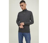 Troyer JACK & JONES "JJEEMIL KNIT HALF ZIP NOOS", Herren, Gr. L, grau (dunkelgrau meliert), Strick, Obermaterial: 60% Baumwolle, 20% Nylon, 20% Viskose, regular fit normal, Rundhals, Rippbündchen, Pul