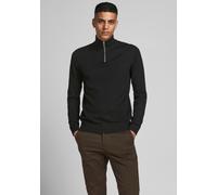 Troyer JACK & JONES "JJEEMIL KNIT HALF ZIP NOOS", Herren, Gr. L, schwarz, Strick, Obermaterial: 60% Baumwolle, 20% Nylon, 20% Viskose, regular fit normal, Rundhals, Rippbündchen, Pullover Troyer, Baum