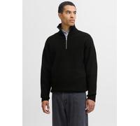Troyer JACK & JONES "JJESOHO OLLIE KNIT HALF ZIP SN", Herren, Gr. M, schwarz, Strick, Obermaterial: 51% Polyester, 41% Polyacryl, 5% Wolle, 3% Elasthan, unifarben, relaxed fit normal, hoch geschlossen