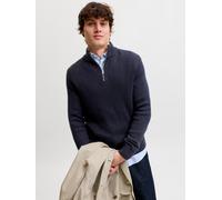 Troyer JACK & JONES "JJPANNEL KNIT HALF ZIP AW26", Herren, Gr. L, grau (navy blazer), Strick, Obermaterial: 58% Polyacryl, 42% Baumwolle, unifarben, regular fit normal, Rundhals, Bündchen, Pullover Tr