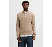 Troyer JACK & JONES "JJPANNEL KNIT HALF ZIP AW26", Herren, Gr. M, beige (crockery), Strick, Obermaterial: 58% Polyacryl, 42% Baumwolle, unifarben, regular fit normal, Rundhals, Bündchen, Pullover Troy