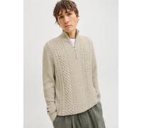 Troyer JACK & JONES "JJPAUL KNIT HALF ZIP", Herren, Gr. L, beige (weiß melange), Strick, Obermaterial: 82% Polyacryl, 18% Baumwolle, meliert, regular fit normal, hoch geschlossener Ausschnitt, Pullove