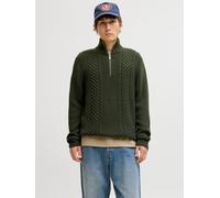 Troyer JACK & JONES "JJPAUL KNIT HALF ZIP", Herren, Gr. L, grün (duffel bag), Strick, Obermaterial: 82% Polyacryl, 18% Baumwolle, unifarben, regular fit normal, hoch geschlossener Ausschnitt, Pullover