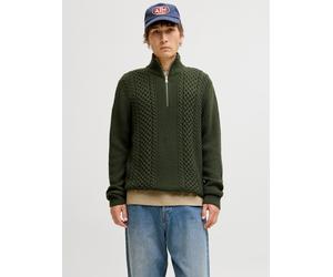 Troyer JACK & JONES "JJPAUL KNIT HALF ZIP", Herren, Gr. L, grün (duffel bag), Strick, Obermaterial: 82% Polyacryl, 18% Baumwolle, unifarben, regular fit normal, hoch geschlossener Ausschnitt, Pullover