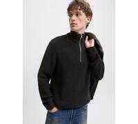 Troyer JACK & JONES "JORBLEECKER KNIT HALF ZIP BF", Herren, Gr. M, schwarz detail:asphalt, Strick, Obermaterial: 65% Polyacryl, 35% Baumwolle, unifarben, regular fit hüftlang, hoch geschlossener Aussc
