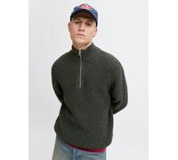 Troyer JACK & JONES "JORBLEECKER KNIT HALF ZIP BF", Herren, Gr. S, forest river detail:schwarz, Strick, Obermaterial: 65% Polyacryl, 35% Baumwolle, unifarben, regular fit hüftlang, hoch geschlossener 