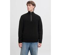 Troyer JACK & JONES "JORBLEECKER KNIT HALF ZIP BF", Herren, Gr. S, schwarz, Strick, Obermaterial: 65% Polyacryl, 35% Baumwolle, unifarben, regular fit hüftlang, hoch geschlossener Ausschnitt, Rippbünd
